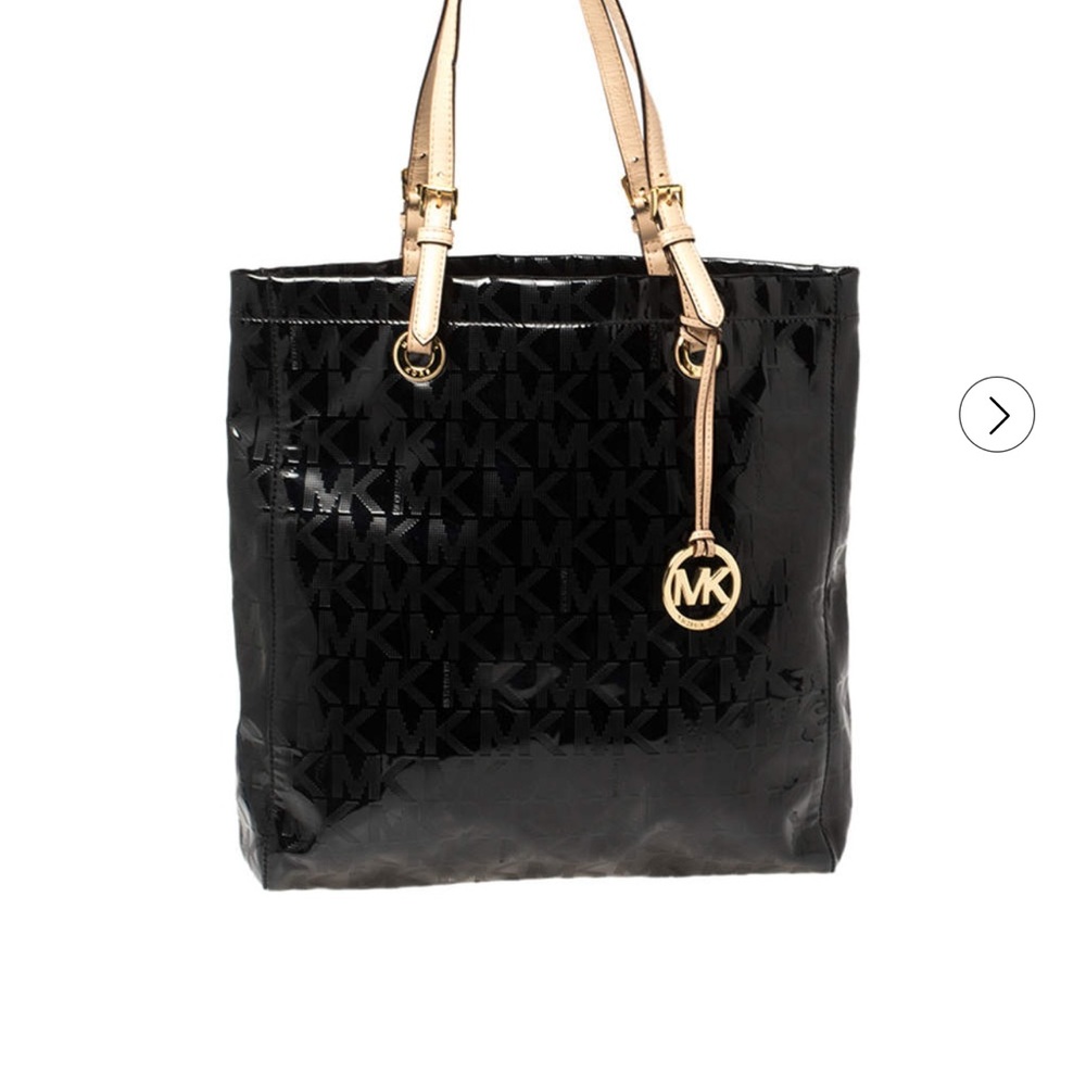MICHAEL Michael Kors Black Signature Mirror PVC and Leather North South Tote